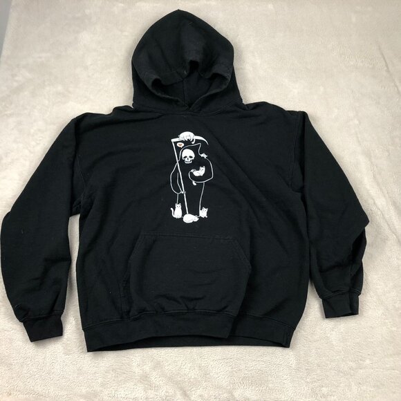 Mens Hoodie Sweatshirt Large Pullover Death Is A Cat Person Grim Reaper Casual - Picture 8 of 9